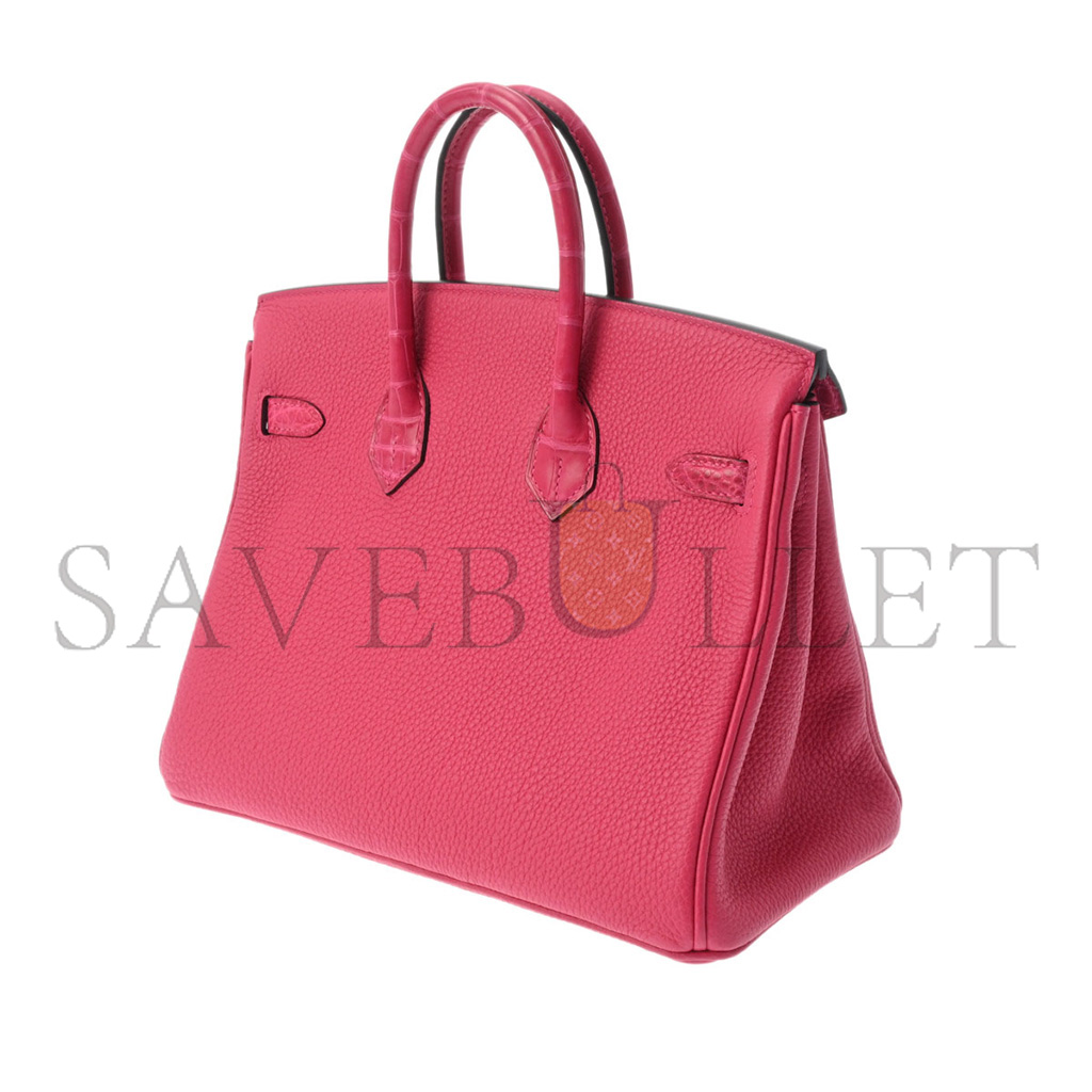 H**mes master birkin 25 crocodile and togo leather arabian nights purple silver buckle h076216ck34 (25*20*13cm)